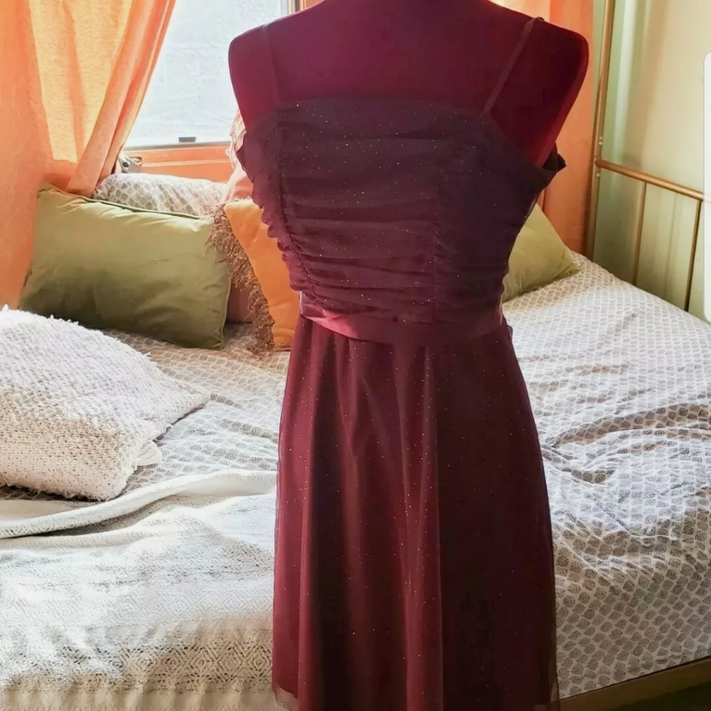 Byerwear Too! Maroon Sparkly Rouched Dress Girls 9